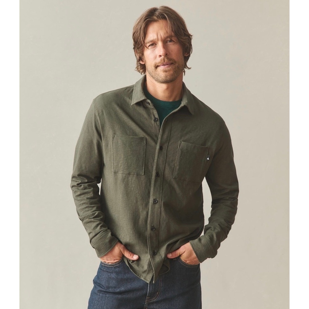 NWOT American Giant Mens Premium Slub Button Up Long Sleeve Shirt‎ S Green